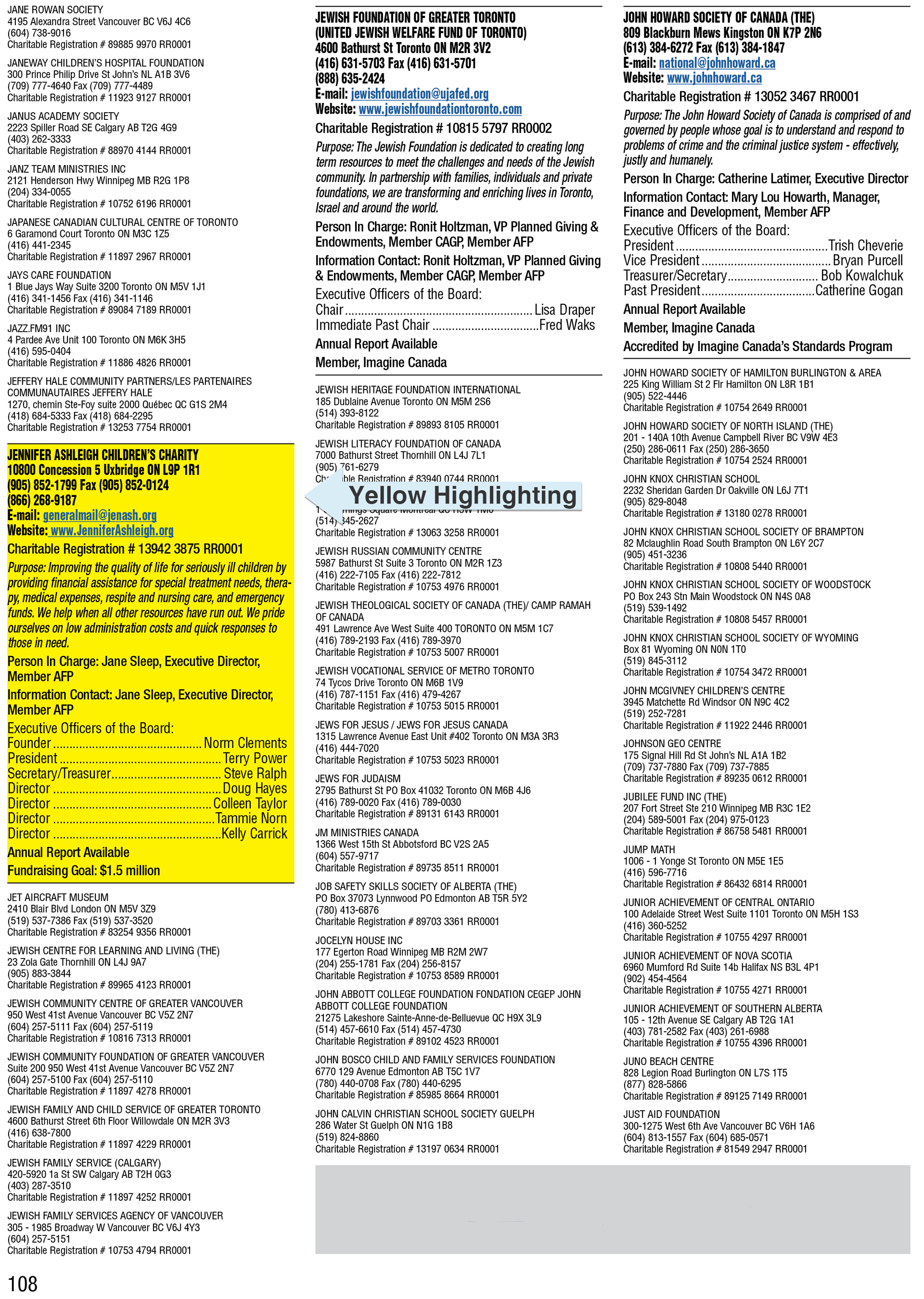 Canadian Donor's Guide Yellow Highlighting Sample